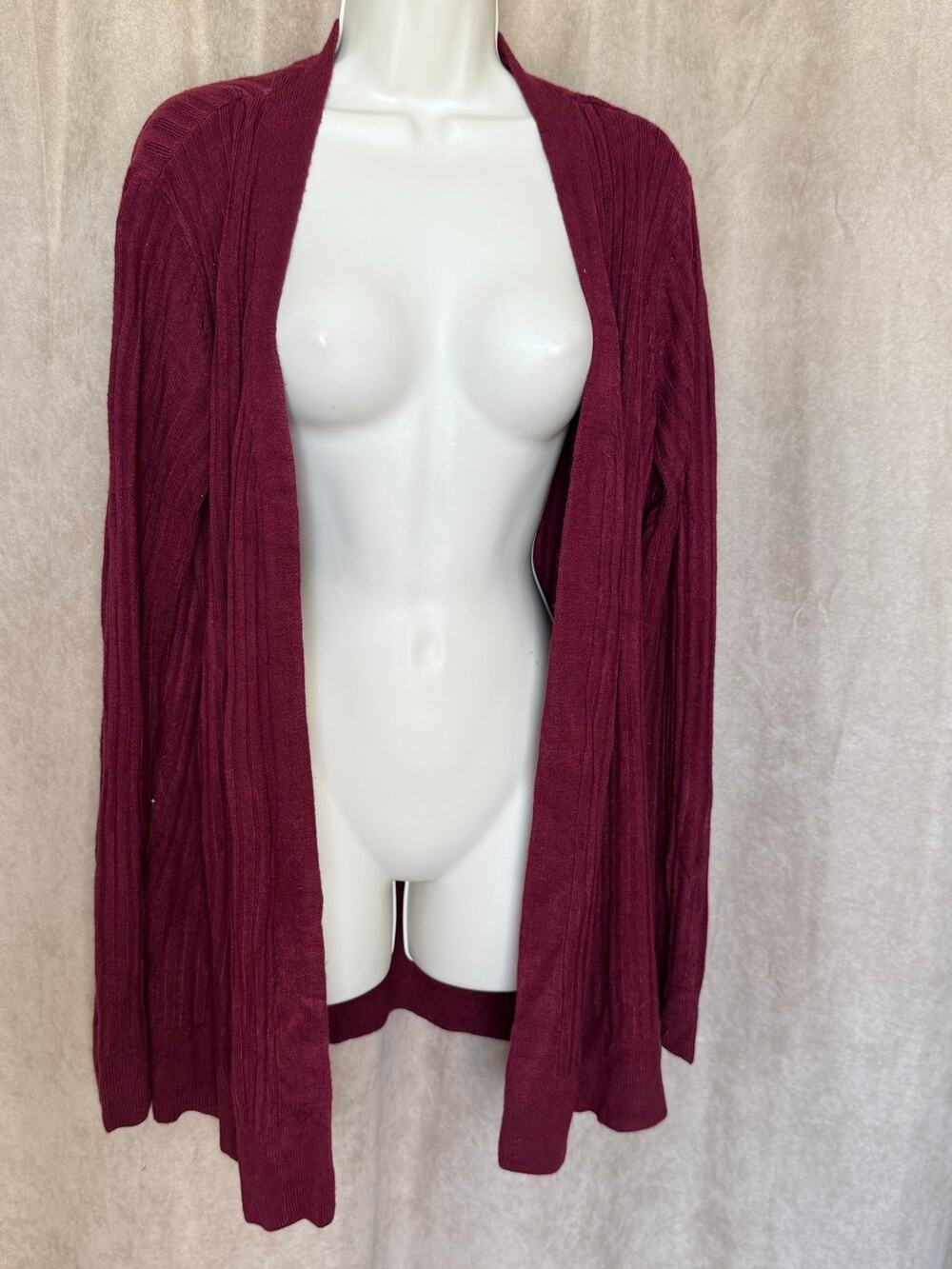 Karen Scott Burgundy Ribbed Super Soft Knit Cardigan L NWT